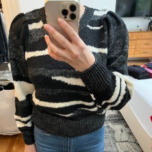 & Other Stories Marled Intarsia Sweater w/ Puff Shoulder